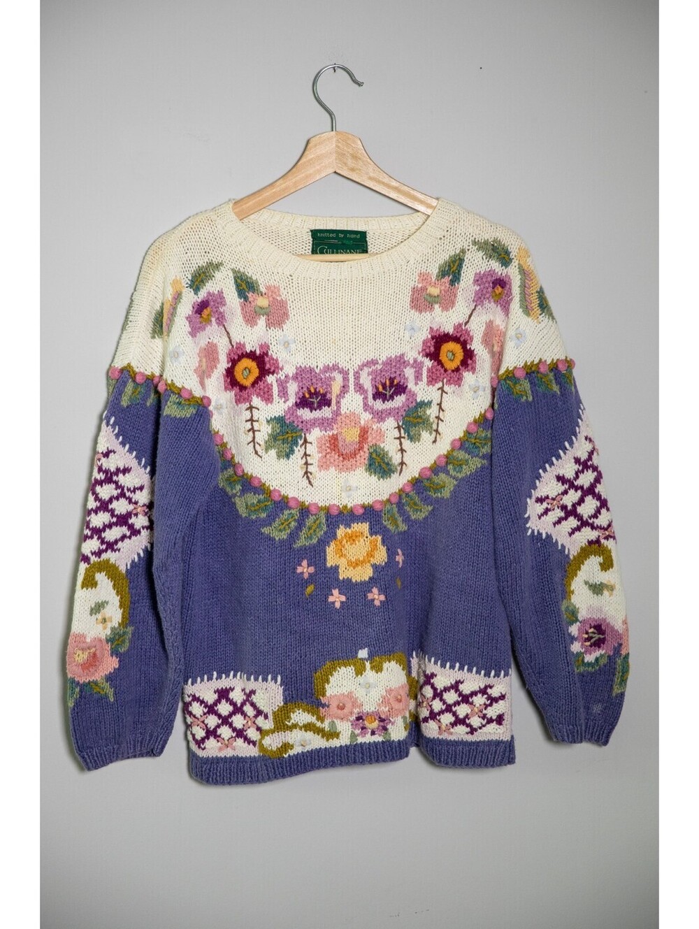 Cullinane Sweater Hand Knitted Floral Knit Women’s Vintage 90s Size Small
